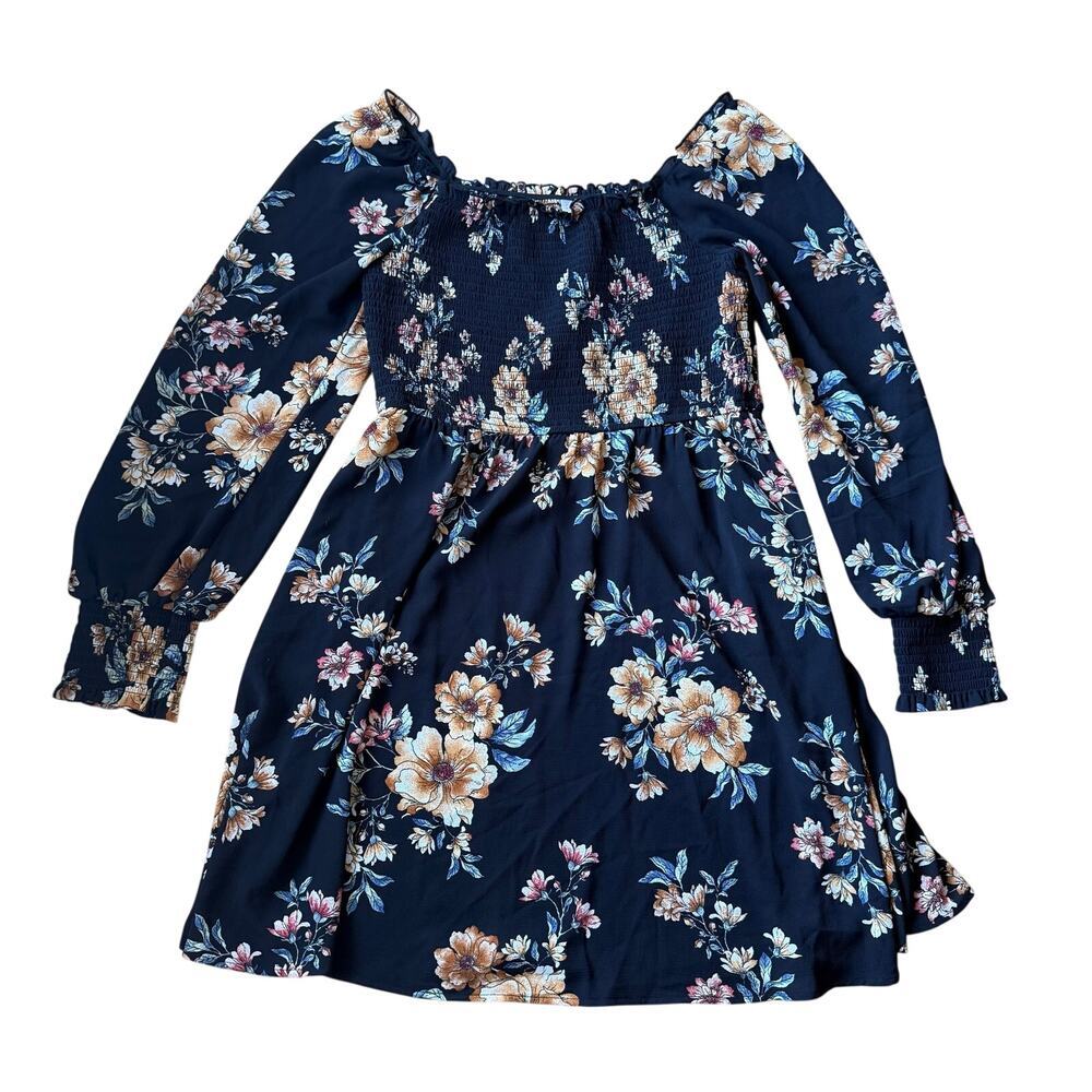 Black Floral Babydoll Ruched A-line Dress Sz XL Boho 90's Y2K Indie Romantic NWT - Picture 3 of 10